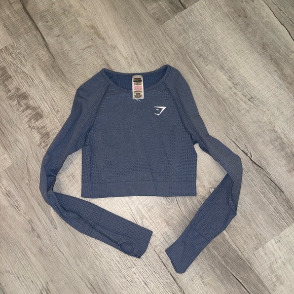Gymshark Tops - Gymshark Blue Long Sleeve Crop Top